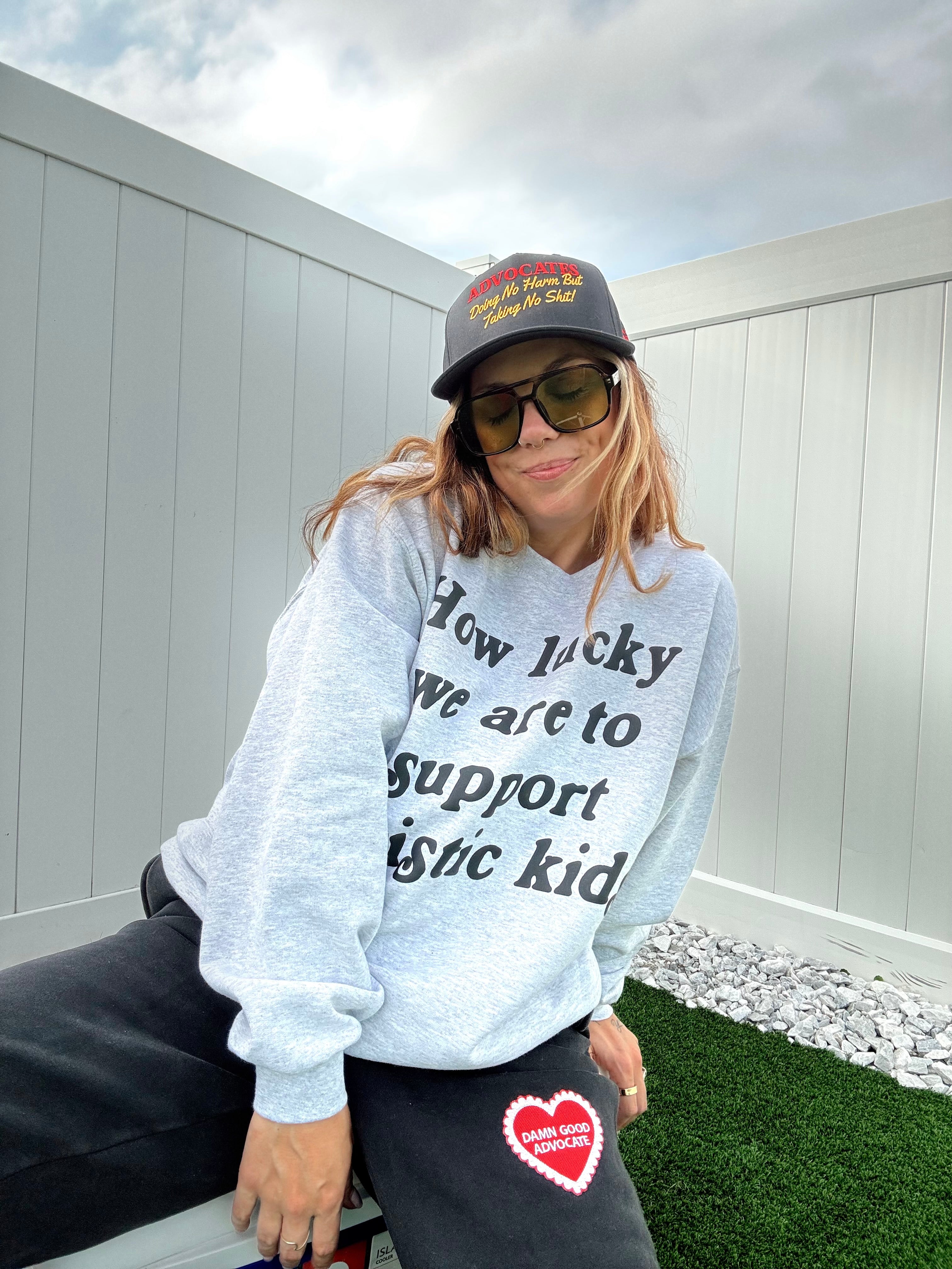 Unisex "How Lucky We Are" Puff Print Sweatshirt