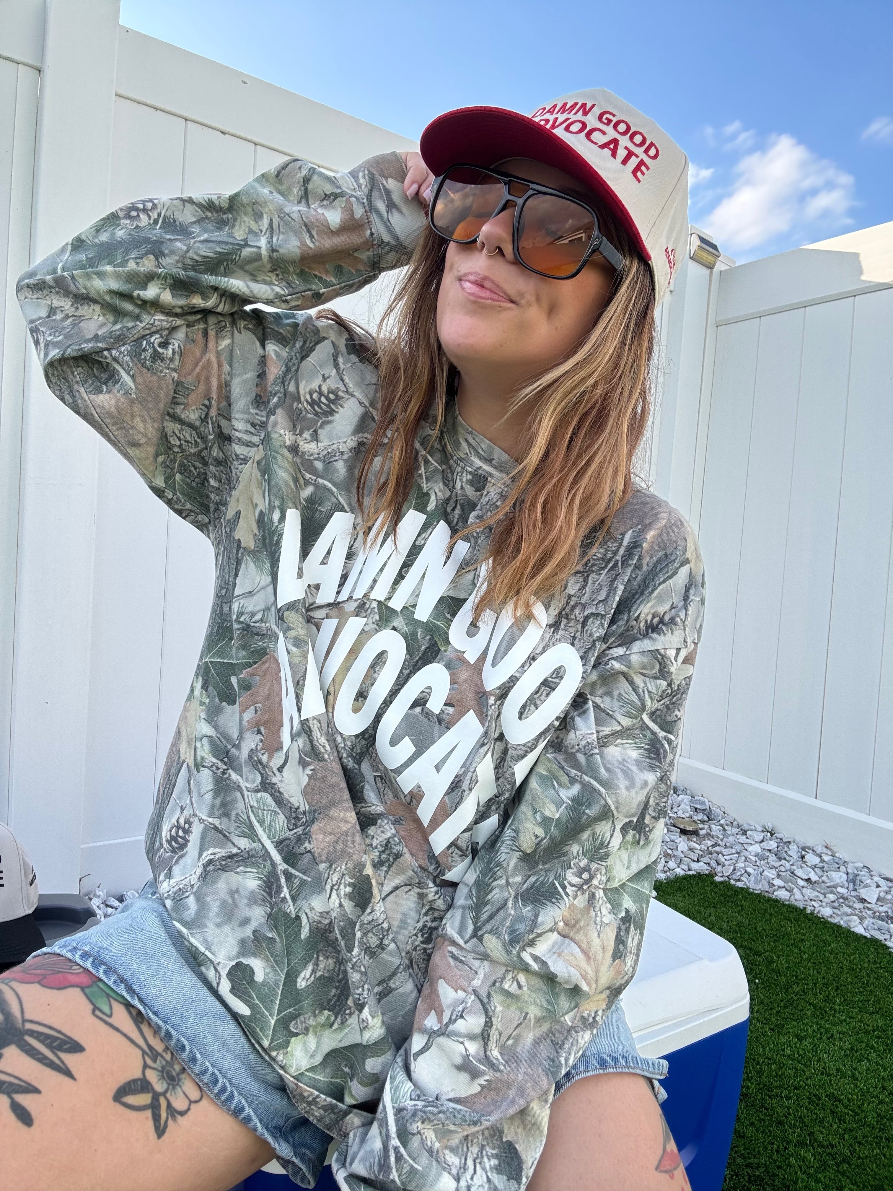 Vintage Camo “Damn Good Advocate” LS Puff T-Shirt