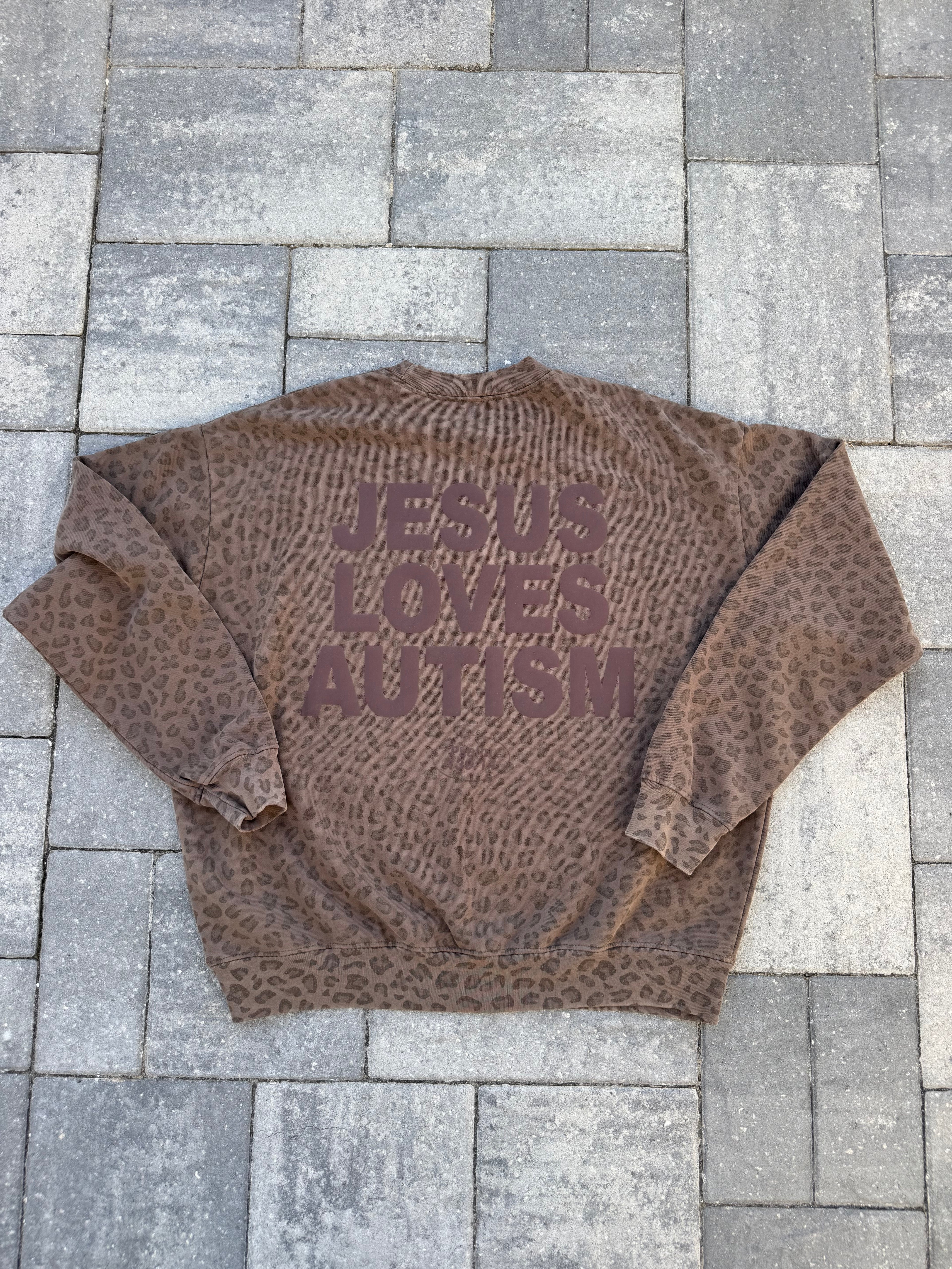 Leopard Print "Jesus Loves Autism" Cotton Collective Crewneck