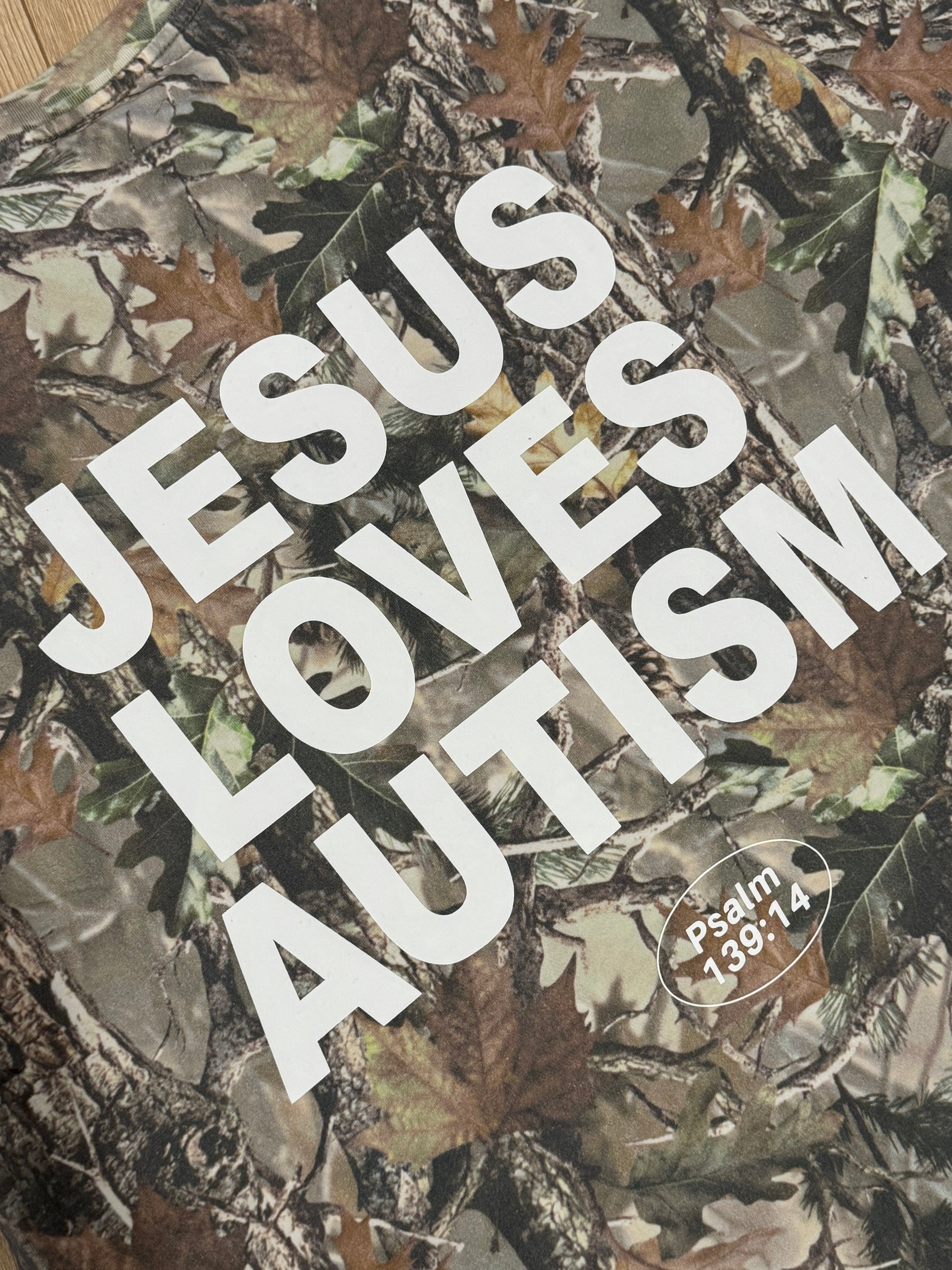 Vintage Camo "Jesus Loves Autism" Cotton Collective T-Shirt (Ready To Ship)