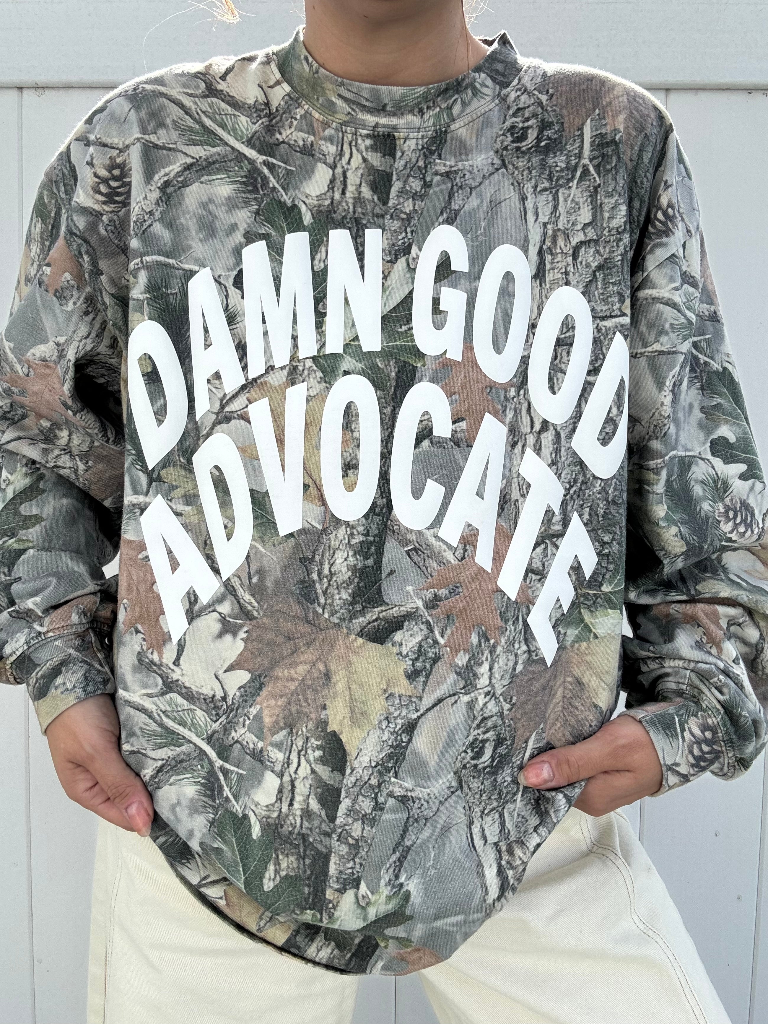 Vintage Camo “Damn Good Advocate” LS Puff T-Shirt