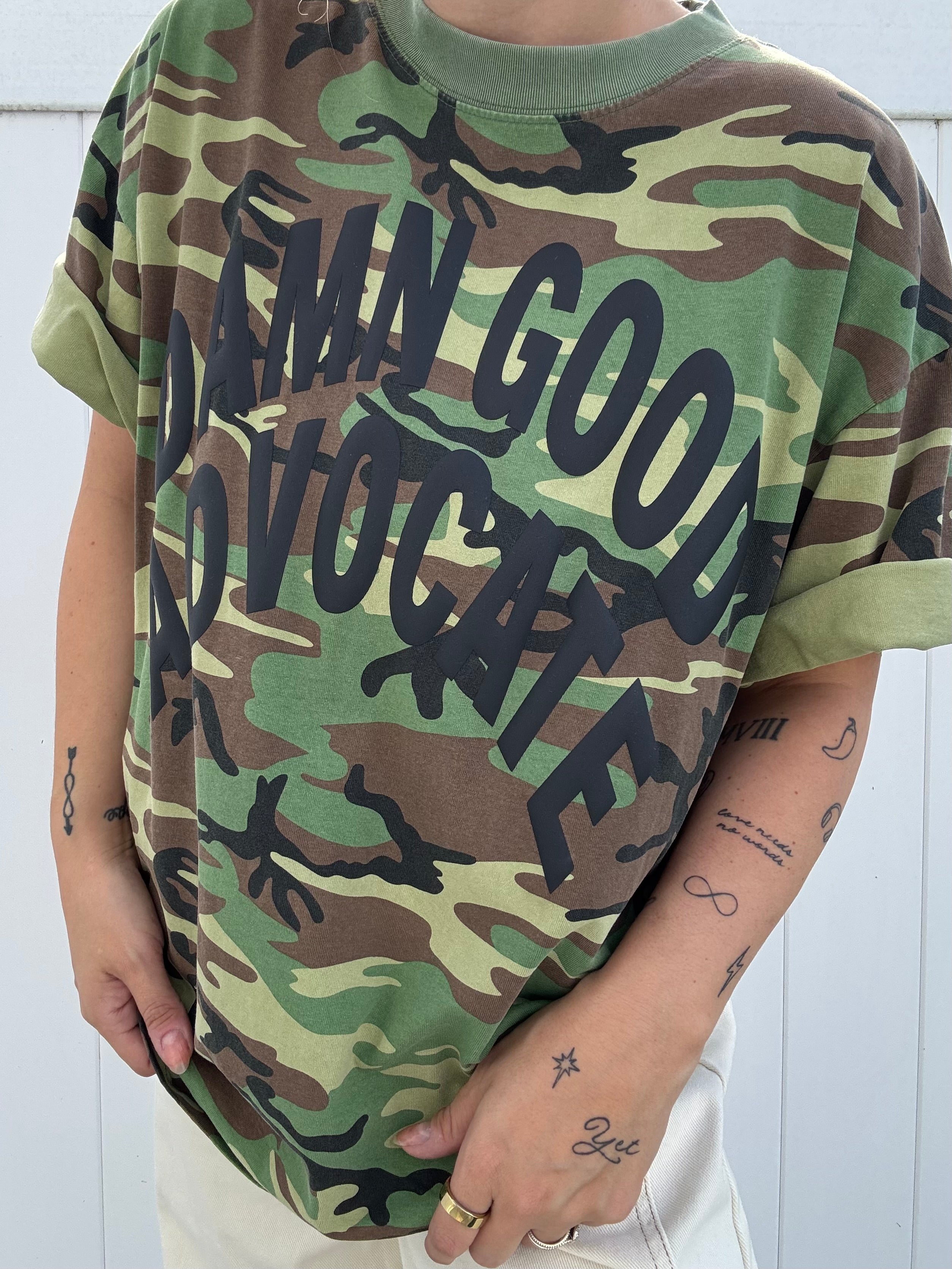 Camo "Damn Good Advocate" Puff T-Shirt