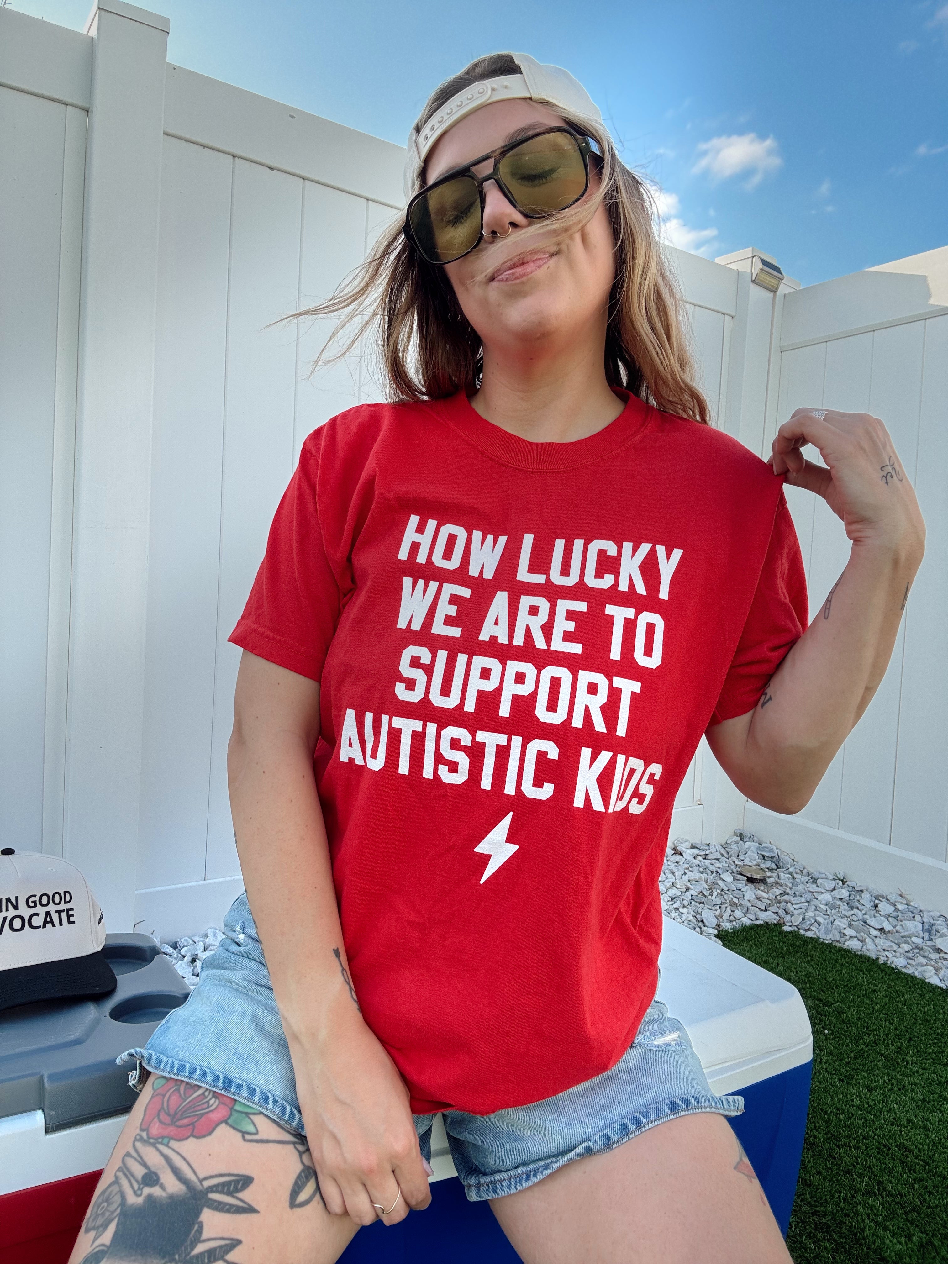 Unisex "How Lucky We Are" Red T-Shirt