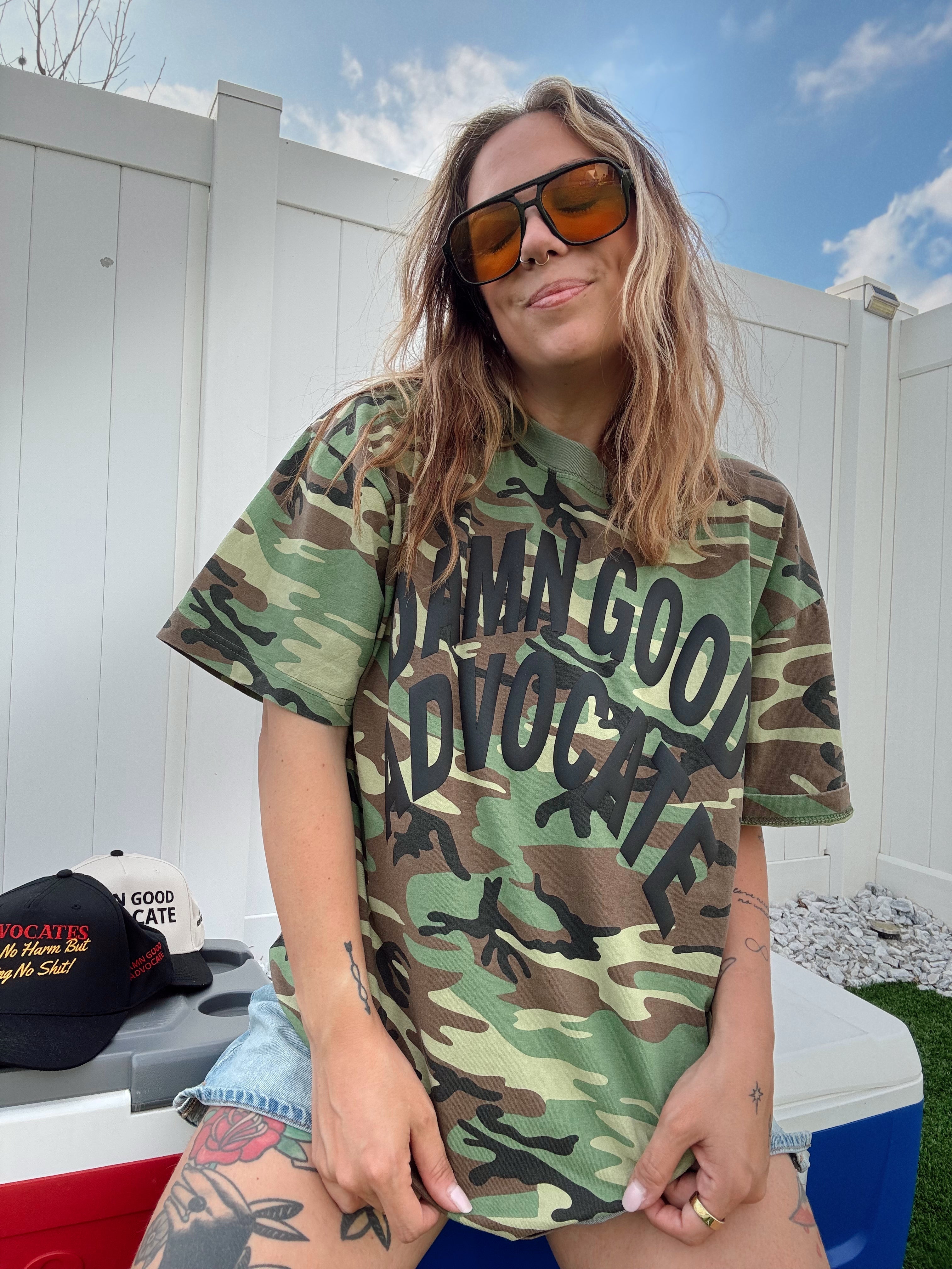 Camo "Damn Good Advocate" Puff T-Shirt