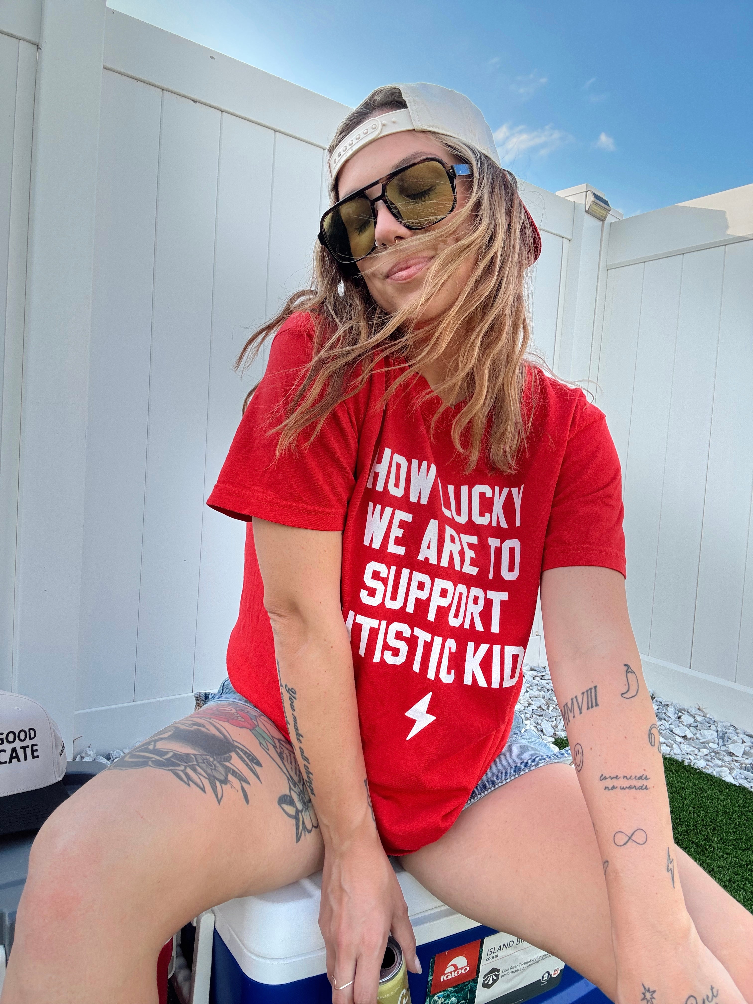Unisex "How Lucky We Are" Red T-Shirt